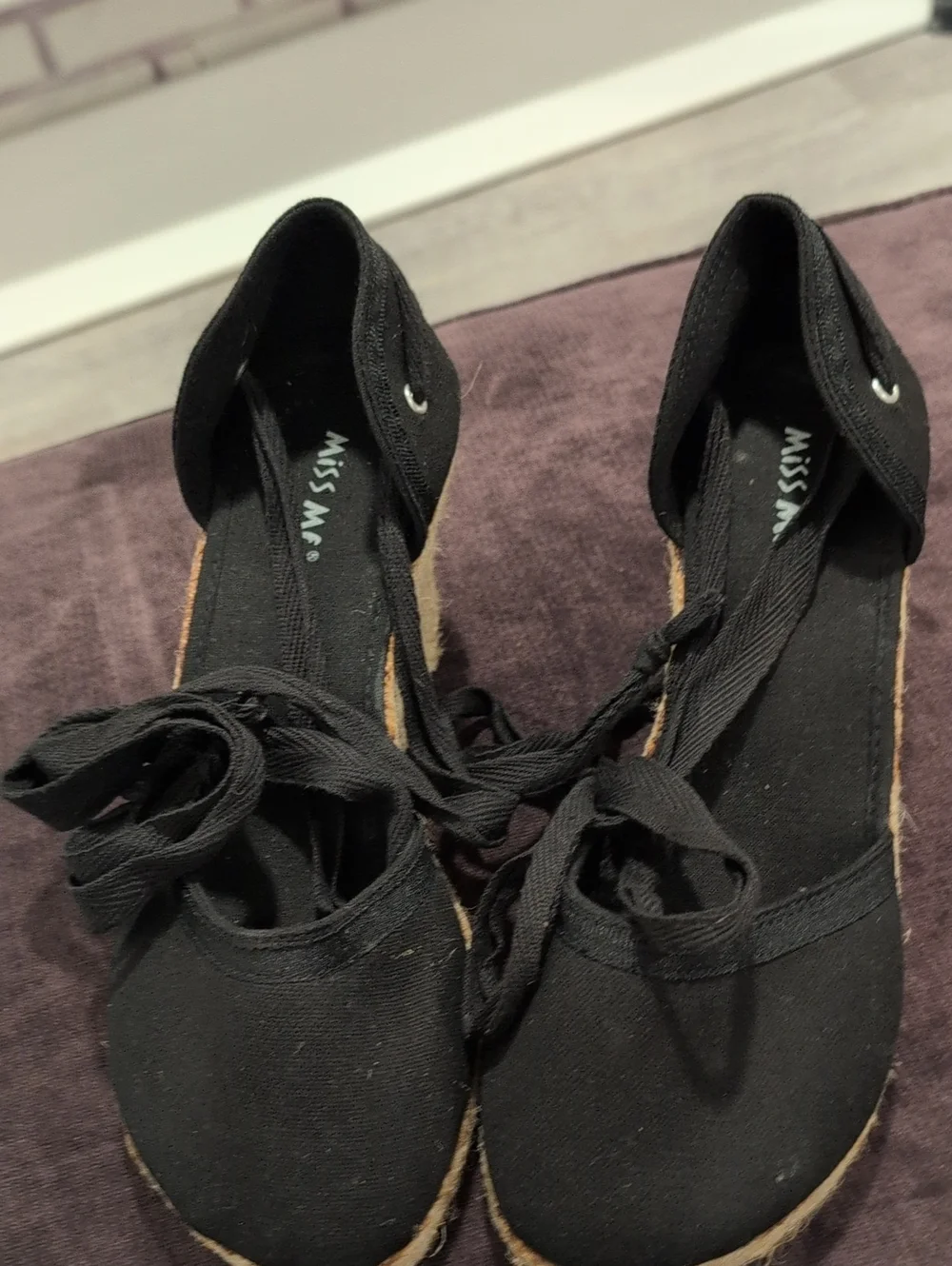 Black Espadrille Wedge Tie-Up Sandals - Classic Women's Summer Shoe